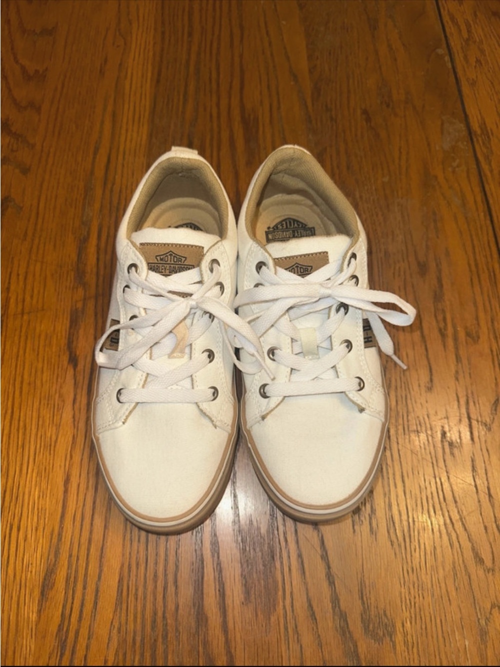 Harley-Davidson Women's White Canvas Sneakers with Tan Trim